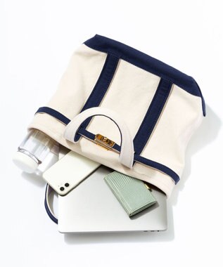 23区 ポーチ付 キャンバス トートバッグ ネイビー系