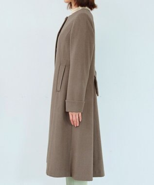 Tiaclasse 【ウール混】ノーカラーバックリボンウールコート モカ