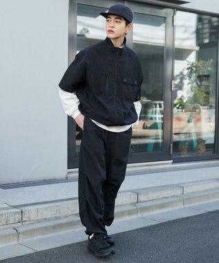 WEGO 【ウエストゴム/MLサイズ展開】ナイロンイージーパンツ ブラック