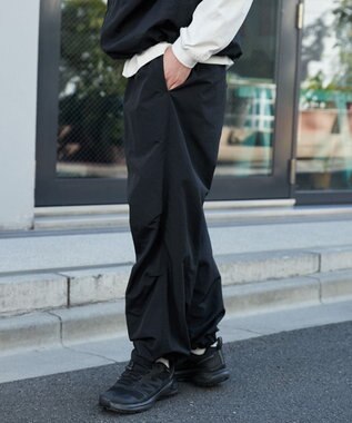 WEGO 【ウエストゴム/MLサイズ展開】ナイロンイージーパンツ ブラック