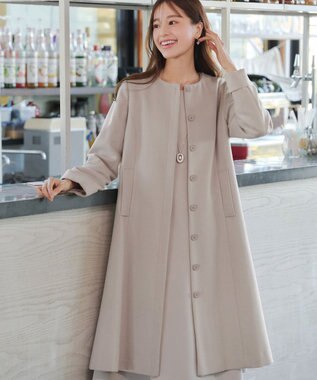 Tiaclasse 【ウール混】ノーカラーバックリボンウールコート ピンク