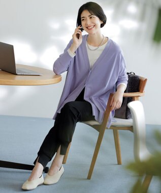 UNFILO スタイルアップニット カーディガン ライラック系