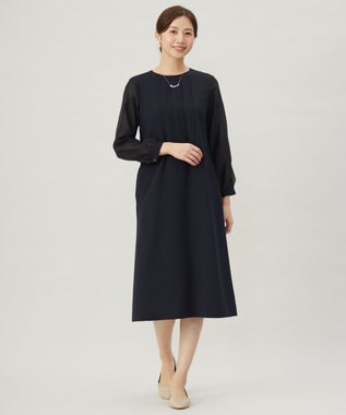 J.PRESS LADIES 【洗える】ノルディス2wayジョーゼット タックディテール ワンピース ネイビー系