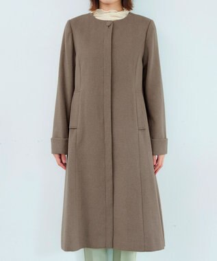 Tiaclasse 【ウール混】ノーカラーバックリボンウールコート モカ