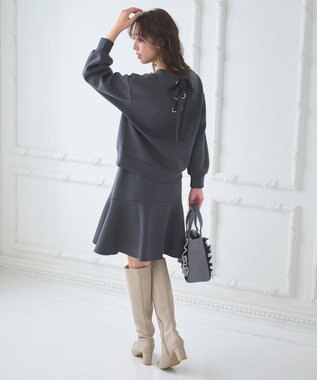 Feroux 【洗える・セットアイテム】バックリボンダンボール セットアップ グレー系