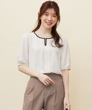 ANY SIS S 【洗える】フロントタックバイカラー ブラウス アイボリー×ブラック