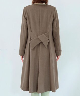 Tiaclasse 【ウール混】ノーカラーバックリボンウールコート モカ