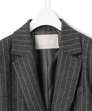 ICB シックツイードストライプ  テーラードジャケット チャコール系