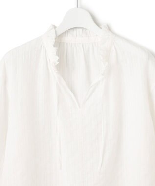 23区 L 【WEB限定/洗える】コットンカラミストライプ スキッパー ブラウス ホワイト系