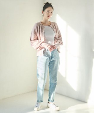 #Newans 【洗える】ボリュームスリーブニットカーディガン ピンク系