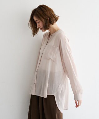 YECCA VECCA ドライタッチシアーバンドカラーシャツ Gray Beige
