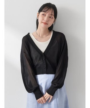 earth music&ecology シアーラメＶネックカーディガン Black