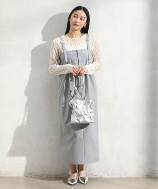 Green Parks ピンストライプベアトップジャンスカ Gray