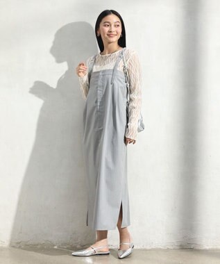 Green Parks ピンストライプベアトップジャンスカ Gray