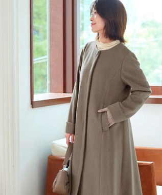 Tiaclasse 【ウール混】ノーカラーバックリボンウールコート モカ