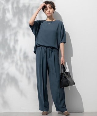 23区 【接触冷感/UVカット/吸水速乾】ストレッチジョーゼット ワイド パンツ ダークグリーン系