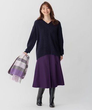 自由区 【洗える】ウォッシャブルハイカウントフラノ タックスカート パープル系