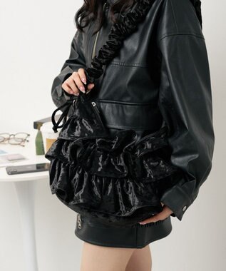 WEGO ベロアフリルギャザーショルダー ブラック