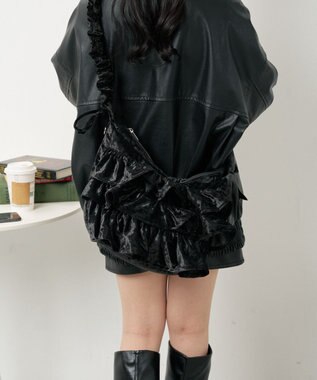 WEGO ベロアフリルギャザーショルダー ブラック