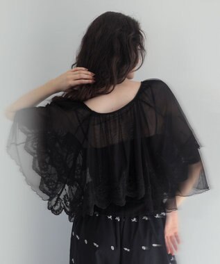 Green Parks ■ＥＳＣＡＲ　チュール刺繍ハンカチーフブラウス Black