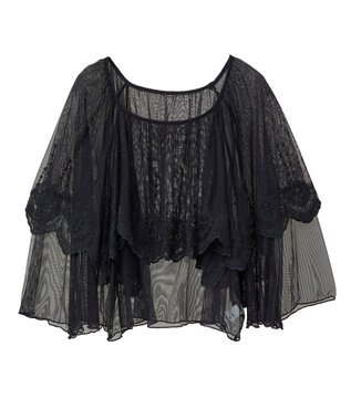 Green Parks ■ＥＳＣＡＲ　チュール刺繍ハンカチーフブラウス Black