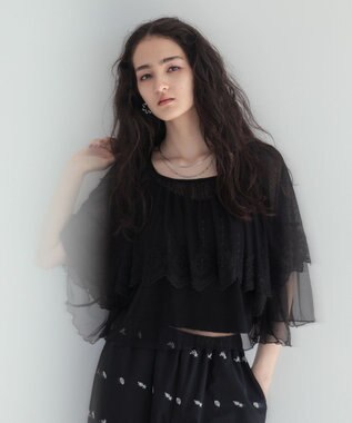 Green Parks ■ＥＳＣＡＲ　チュール刺繍ハンカチーフブラウス Black