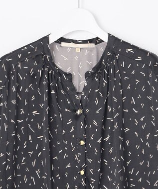 自由区 【洗える・XSサイズあり】ビンテージサテンプリント柄 ブラウス ブラック系5