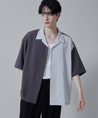 WEGO カラーブロックオープンカラーシャツ（S） ダークグレー