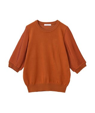 Green Parks 袖プリーツドッキング５分袖ニットプルオーバー Orange