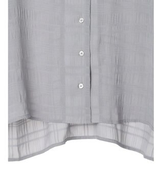 Green Parks シアーチェック開襟ブラウス Grayish Blue