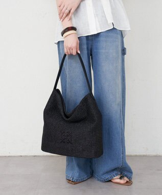 russet ナイロンラフィアワンショルダーバッグ(CE-1714) Black
