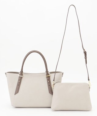J.PRESS LADIES 【2点セット・A4サイズ収納可】MULTIトートバッグ ライトグレージュ×モカ系