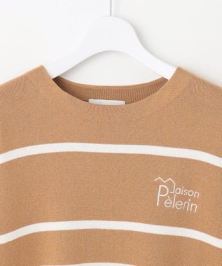 自由区 L コットンウールハイゲージボーダー ニット キャメル×オフ