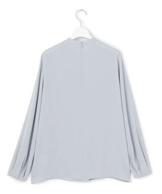 ICB L 【接触冷感・UVケア・速乾・洗える】BackSatinAmunzen ハイネックブラウス サックスグレー系