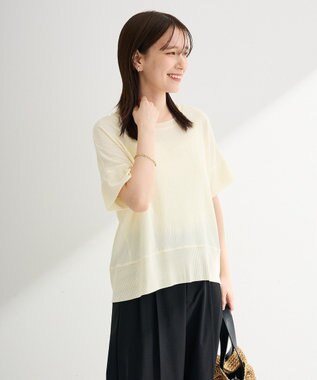 Green Parks シアーリブ切替楊柳プルオーバー Ecru