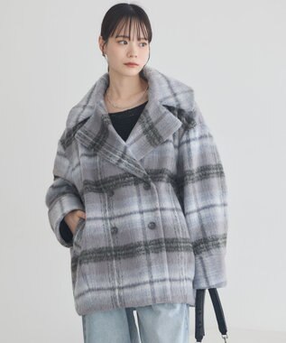 earth music&ecology チェックシャギーコート Check Gray