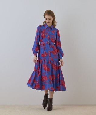 GRACE CONTINENTAL ブーケフラワープリントワンピース ブルー