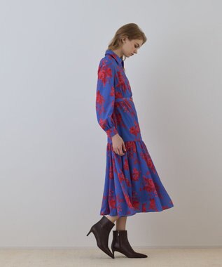 GRACE CONTINENTAL ブーケフラワープリントワンピース ブルー