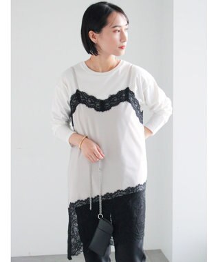 Te chichi イレギュラーヘムレイヤードレースキャミ グレー