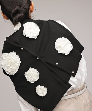 組曲 S 【組曲×setsuko sagittaire】ボンボンフラワーニット カーディガン ブラック系