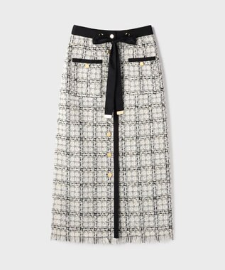 GRACE CONTINENTAL トリミングツイードスカート ホワイト