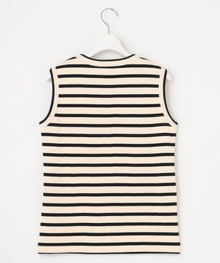 23区 S 【SLOW/洗える】ミドルフライスジャージー ノースリーブ カットソー オフ×ブラックボーダー