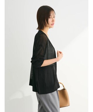 Green Parks メッシュミディ丈ニットカーディガン Black
