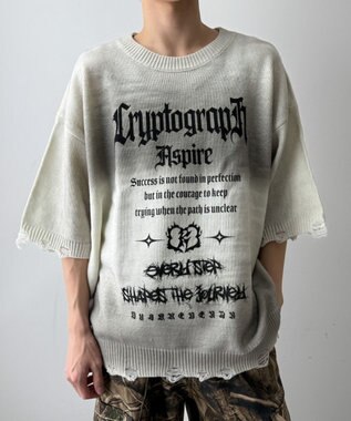 WEGO ダメージボーダーニットプルオーバー(SS) ホワイトボーダー