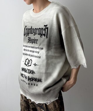 WEGO ダメージボーダーニットプルオーバー(SS) ホワイトボーダー