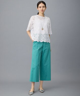 自由区 コットンサテンクロップド丈ワイドストレート パンツ ［新色］ピーコックグリーン系