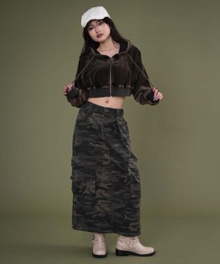 WEGO ベロア2ラインジップパーカー ブラック