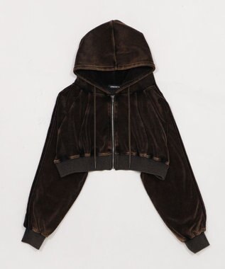 WEGO ベロア2ラインジップパーカー ブラック