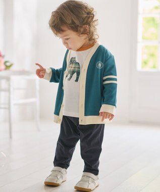 J.PRESS KIDS 【BOX付き】【80-90㎝】スムース 天竺カーディガン&長袖Tシャツ&パンツ セット グリーン系