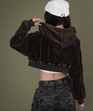 WEGO ベロア2ラインジップパーカー ブラック